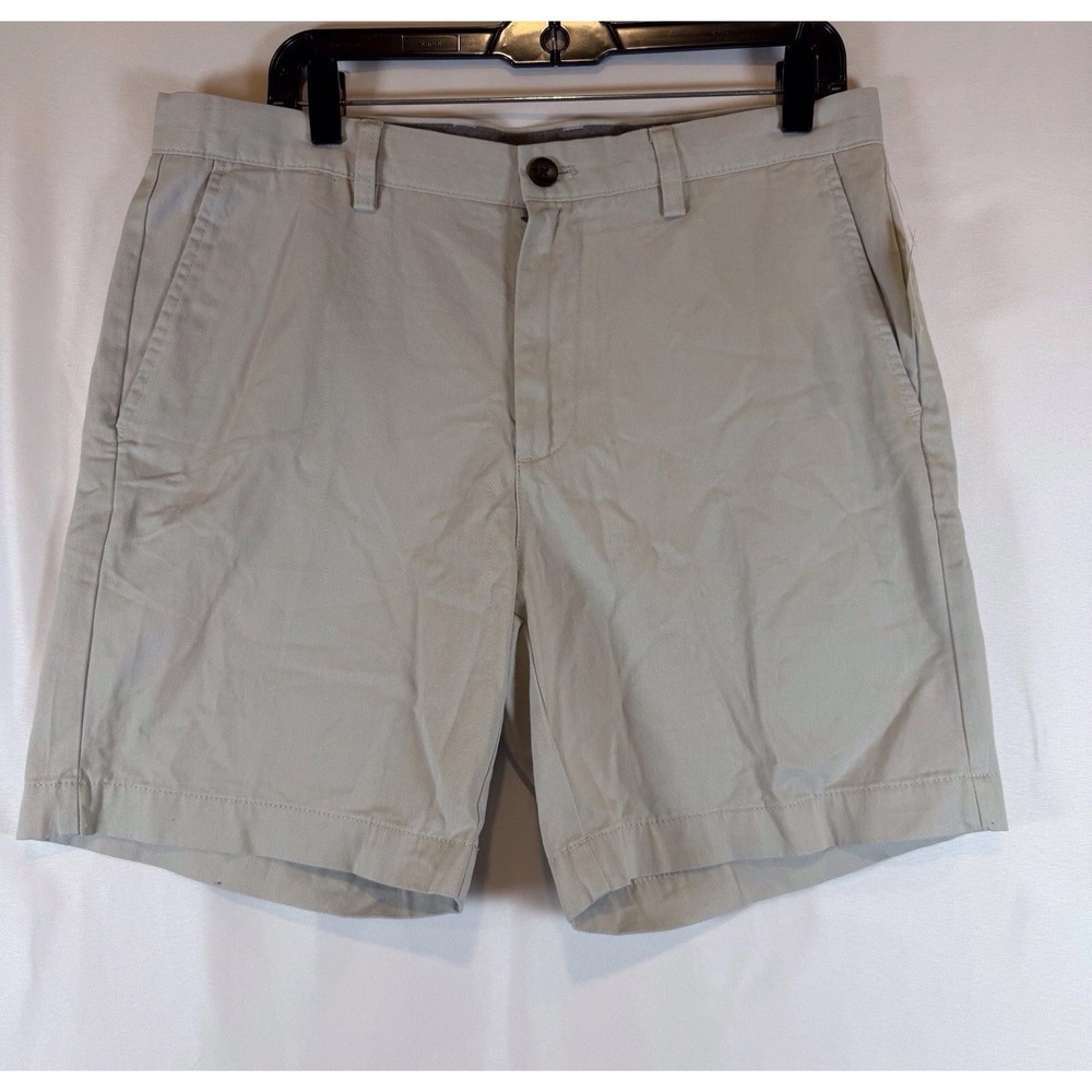 Mens Stone Beige Chino Shorts Flat Front Cotton Blend Twill Size 33 Waist